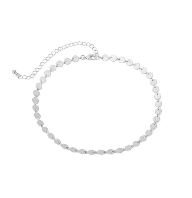 Gold or Silver Fine Small Round Disk Link Chain Womens Choker Necklace Gold or Silver Fine Small Round Disk Link Chain Womens Choker Necklace