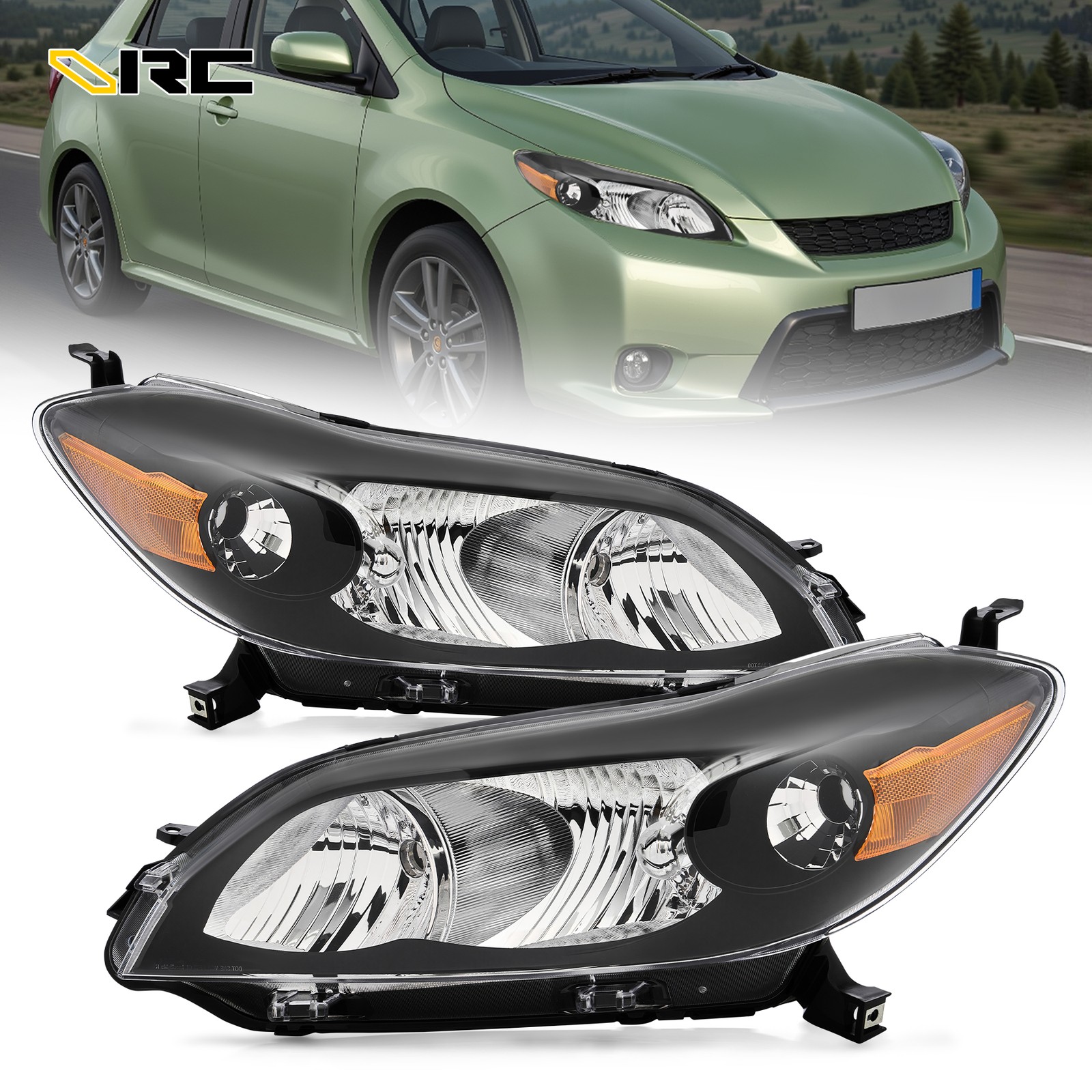 VRC Black Headlights Pair Fit 2009-2014 Toyota Matrix Left & Right Headlamps