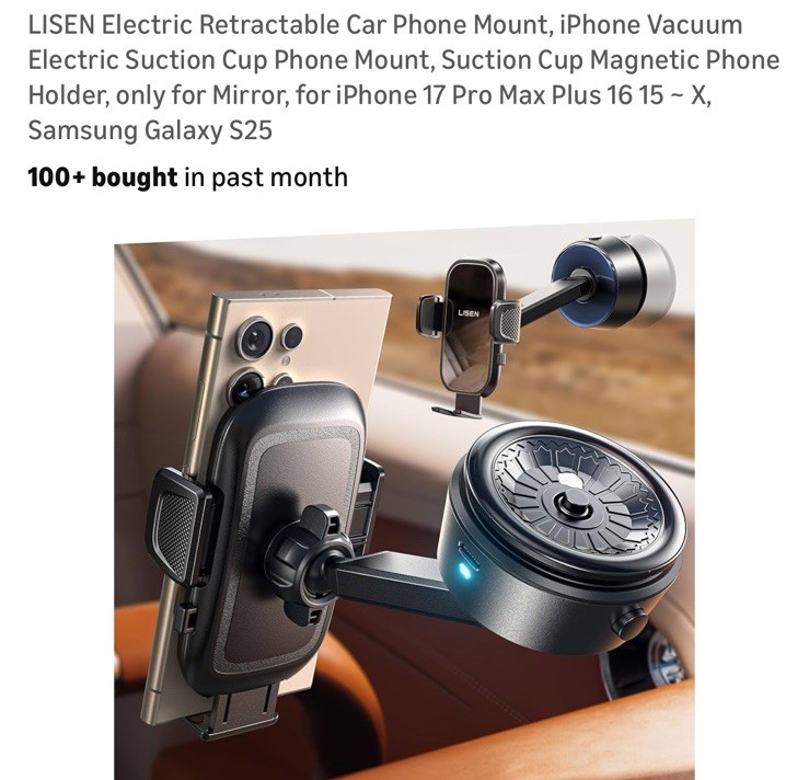 LISEN Electric Retractable Car Phone Mount, iPhone Vacuum Electric Suction...