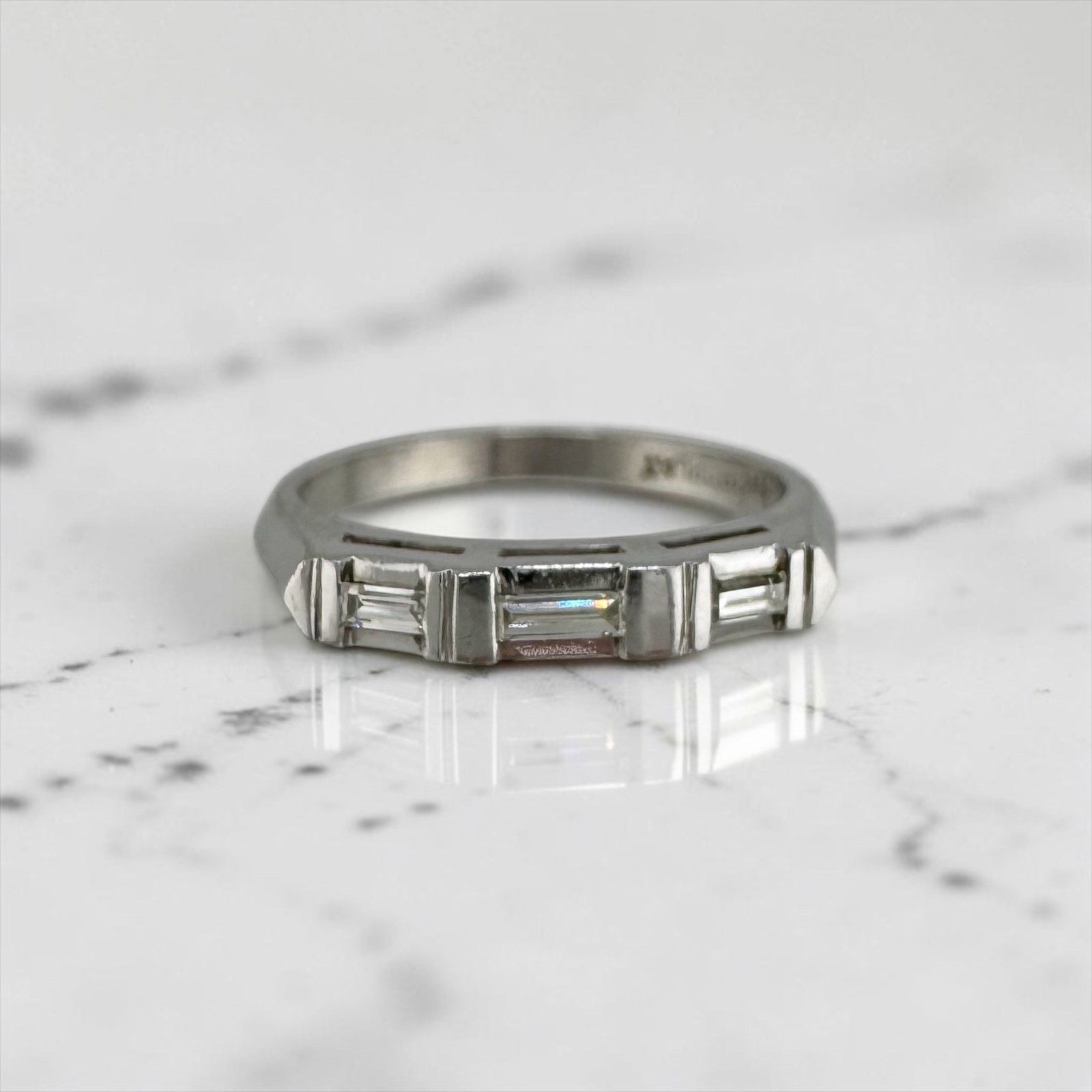 Vintage 900 Platinum Baguette Diamond Knife Edge Band Ring 0.16 CTW Size 5.5