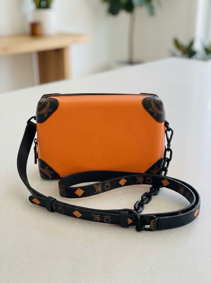 MCM Orange Visetos Trunk Crossbody Bag – Excellent Condition with Dust Bag MCM Orange Visetos Trunk Crossbody Bag – Excellent Condition with Dust Bag