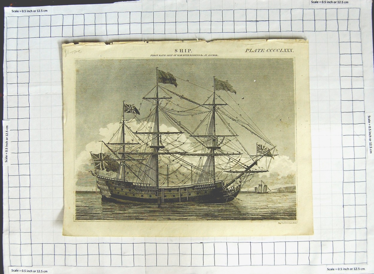 Original Old Antique Print First Rate Ship War With Riggings Lizars Edinburgh Original Old Antique Print First Rate Ship War With Riggings Lizars Edinburgh