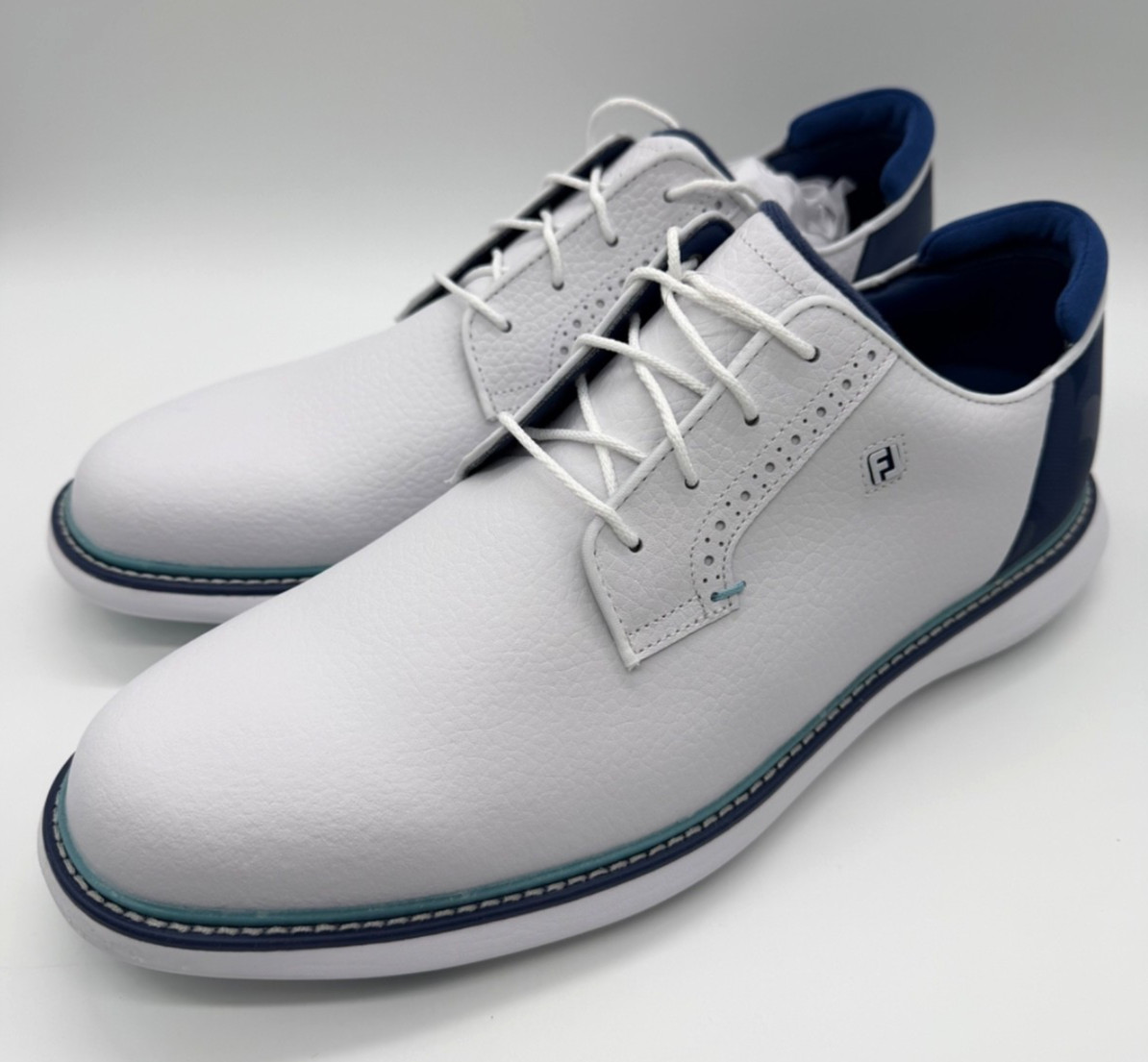 New FootJoy Traditions Blucher Golf Shoe Mens 13 - White/Navy Camo/Marine Blue New FootJoy Traditions Blucher Golf Shoe Mens 13 - White/Navy Camo/Marine Blue