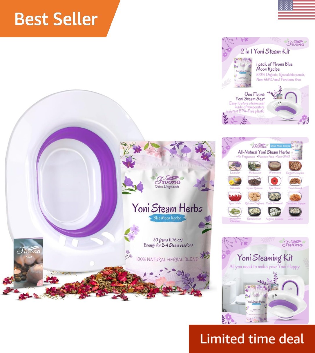 Luxury 2-in-1 Yoni Steaming Kit with Blue Moon Detox Herbs for Feminine Wellness