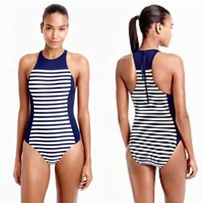 New 4 J.Crew high neck zip-back one piece swimsuit bathing suit in stripe New 4 J.Crew high neck zip-back one piece swimsuit bathing suit in stripe