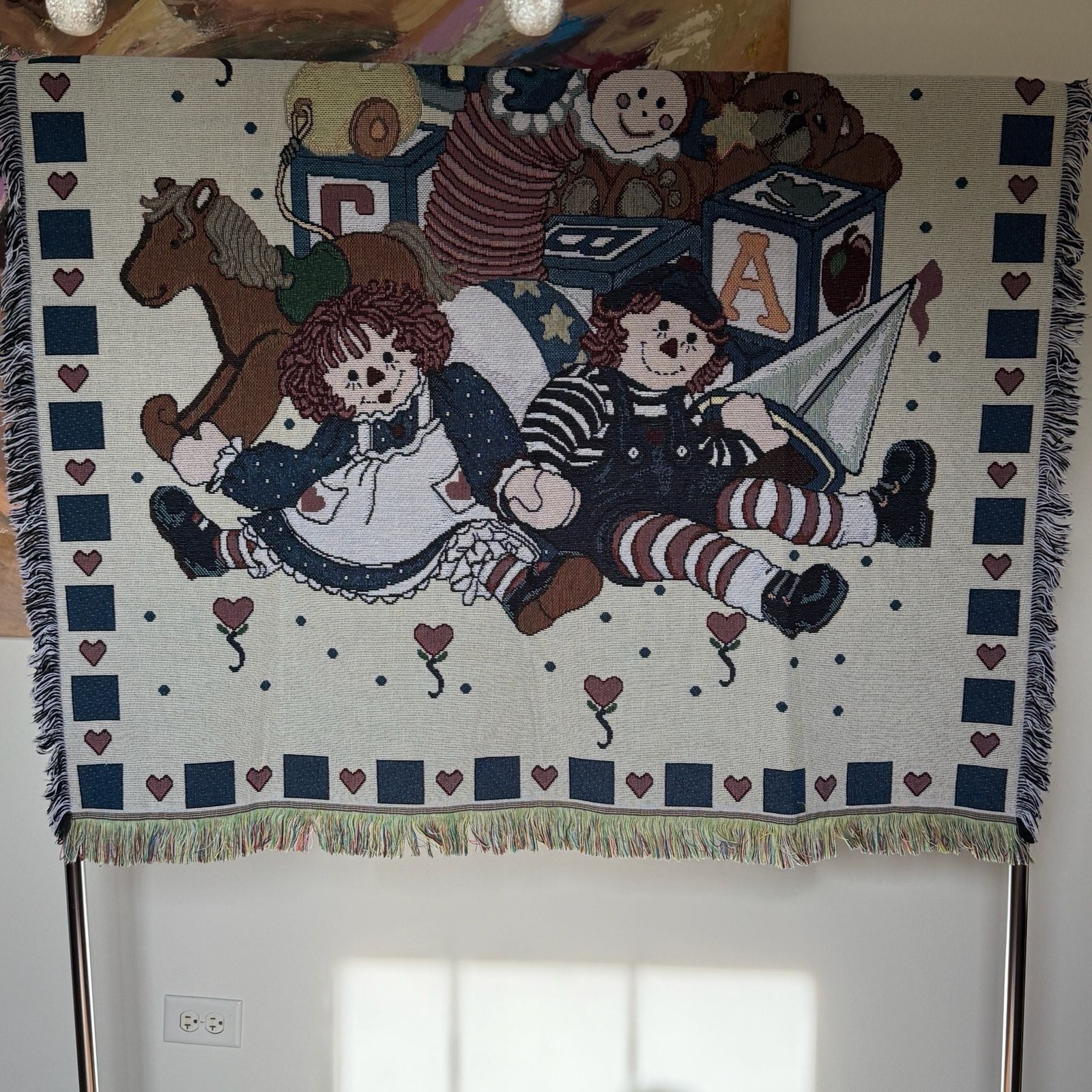 Vintage 1997 Raggedy Ann Andy Throw Blanket american weavers 50x60 Vintage 1997 Raggedy Ann Andy Throw Blanket american weavers 50x60