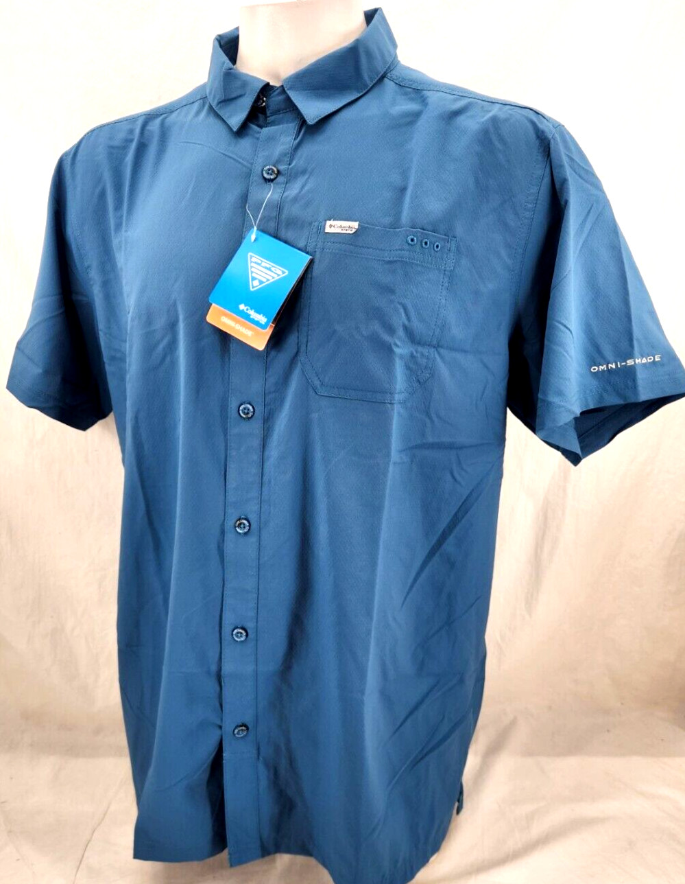 NEW Columbia PFG Slack Tide Camp Blue Button Down Collared SS Shirt Men\'s XL