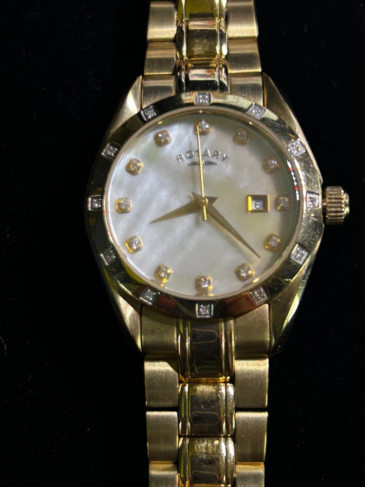 Vintage Rotary Rocks Gold Tone Diamond Accent Watch