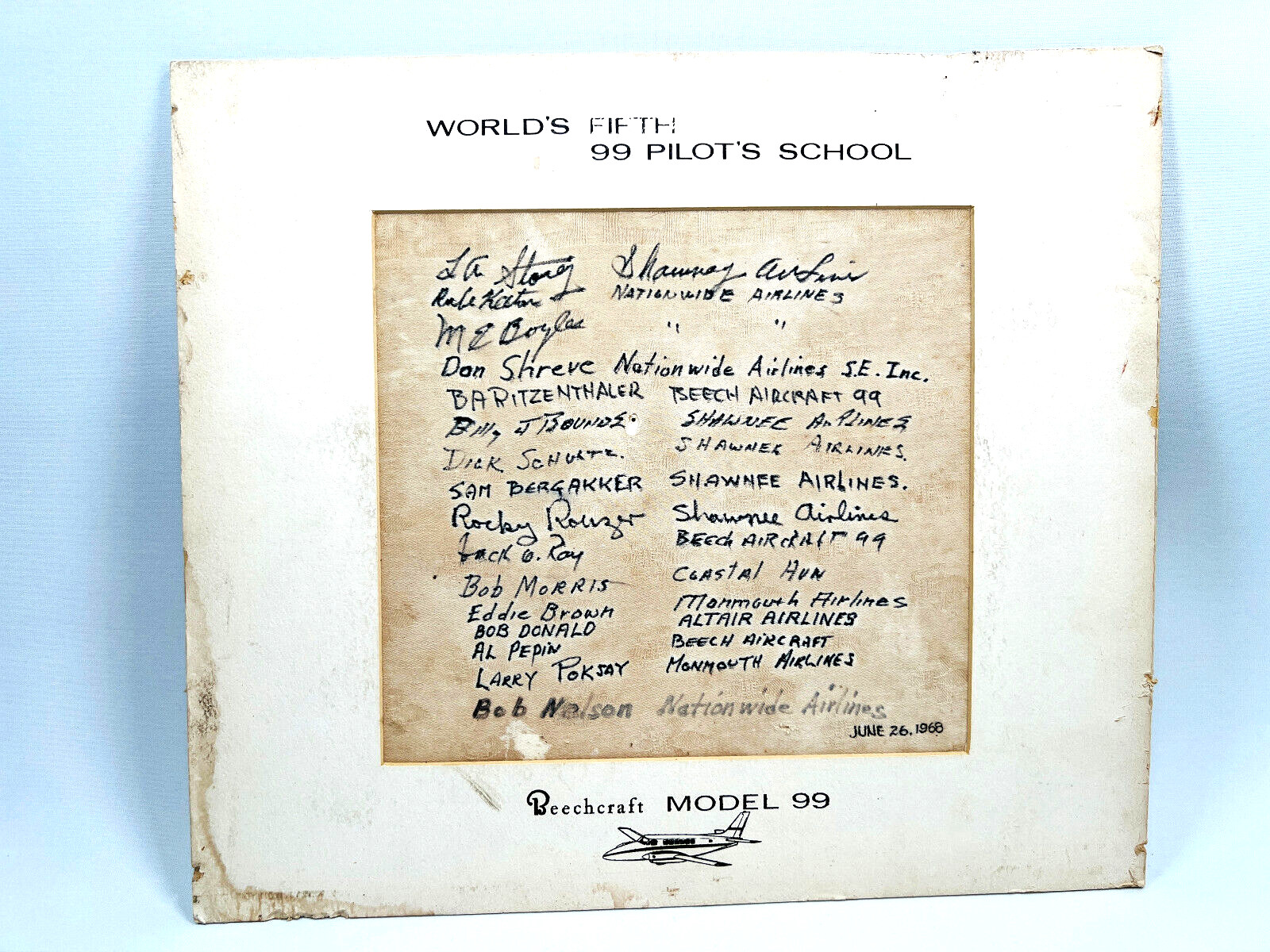 vtg 1968 Beechcraft Model 99 Pilot school SIGNED airlines shawnee altair vtg 1968 Beechcraft Model 99 Pilot school SIGNED airlines shawnee altair