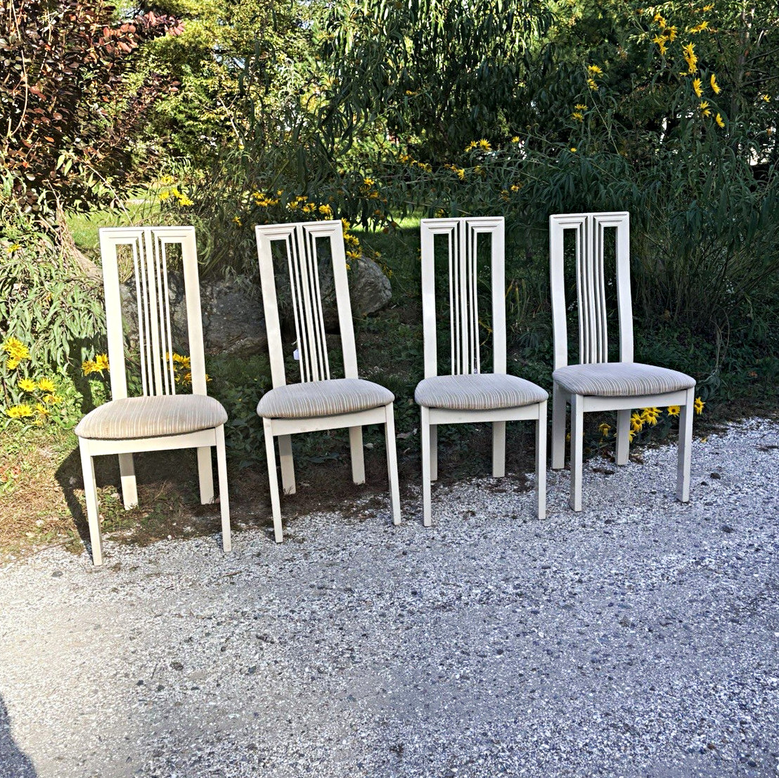 Set of 4 Vintage Italian Postmodern High Back Dining Chairs Tonon Made In Italy Set of 4 Vintage Italian Postmodern High Back Dining Chairs Tonon Made In Italy
