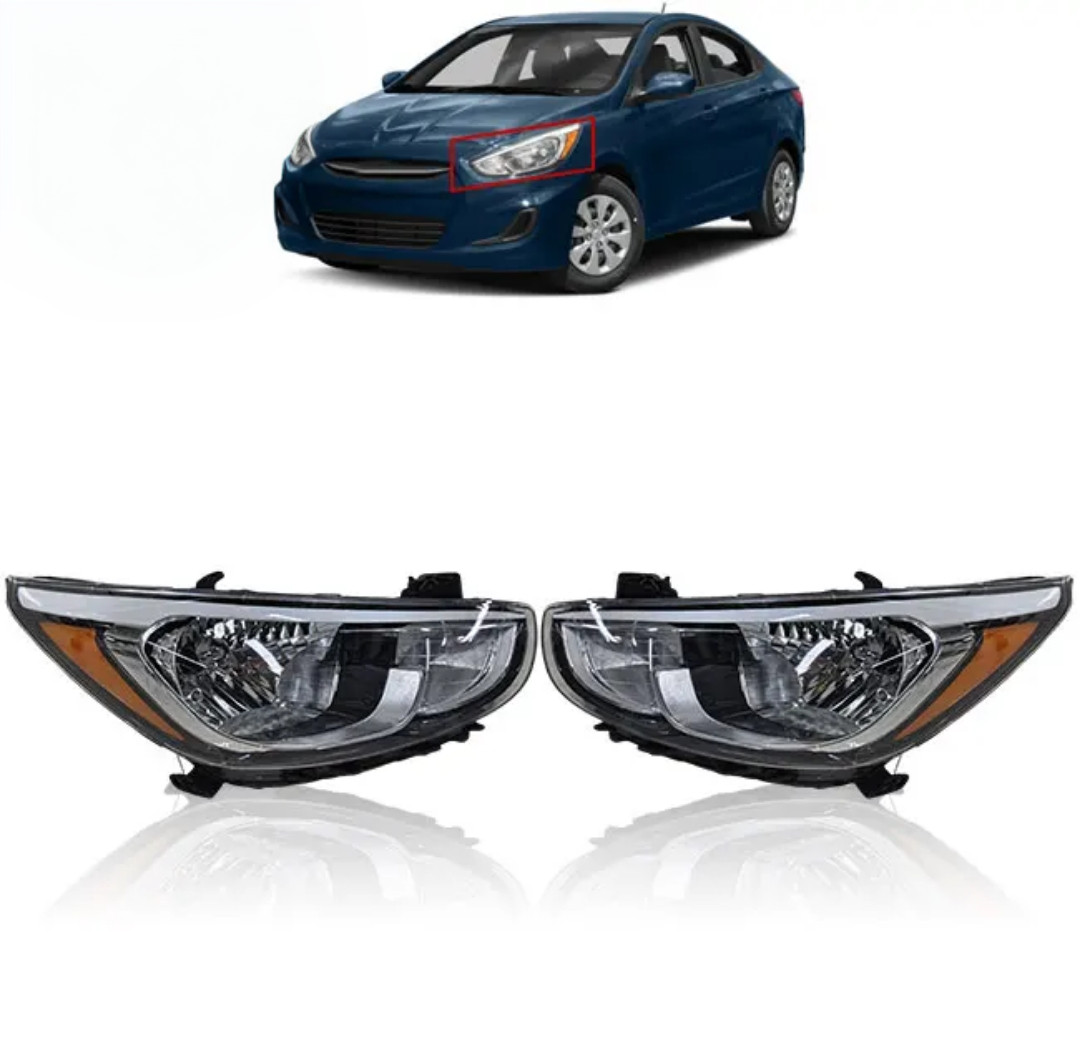 Headlights Pair Fits 2015-2017 Hyundai Accent 2pcs Headlamps With Bulbs