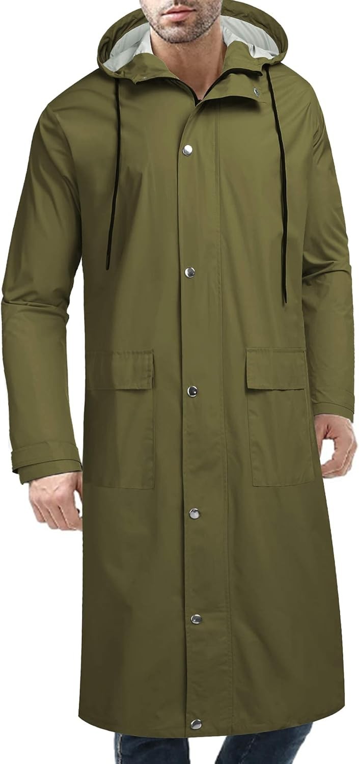 Mens Waterproof Raincoat with Hood Lightweight Long Windbreaker Jacket