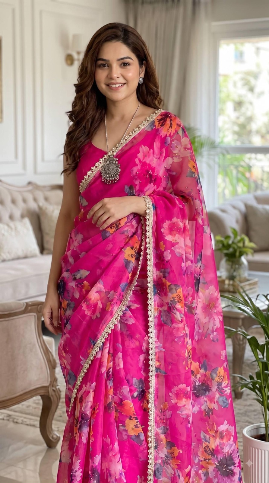 Handcrafted Soft Georgette Digital Print Saree Golden Diamond Work Indian Sari Handcrafted Soft Georgette Digital Print Saree Golden Diamond Work Indian Sari