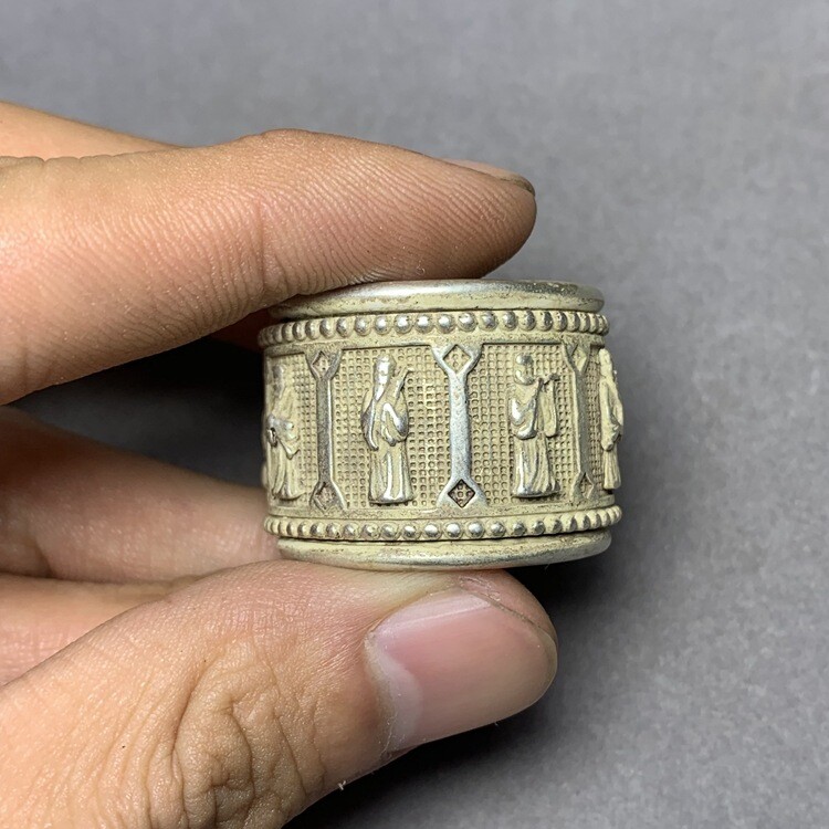 Chinese Old Tibetan Silver hand-carved Eight 8 Immortals God Ring Collection
