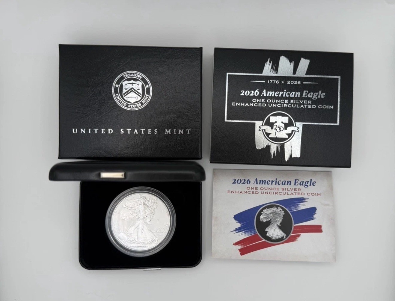 1776-2026 W ENHANCED 1 Ounce Silver Eagle w/250th LIBERTY BELL PRIVY, Box & COA 