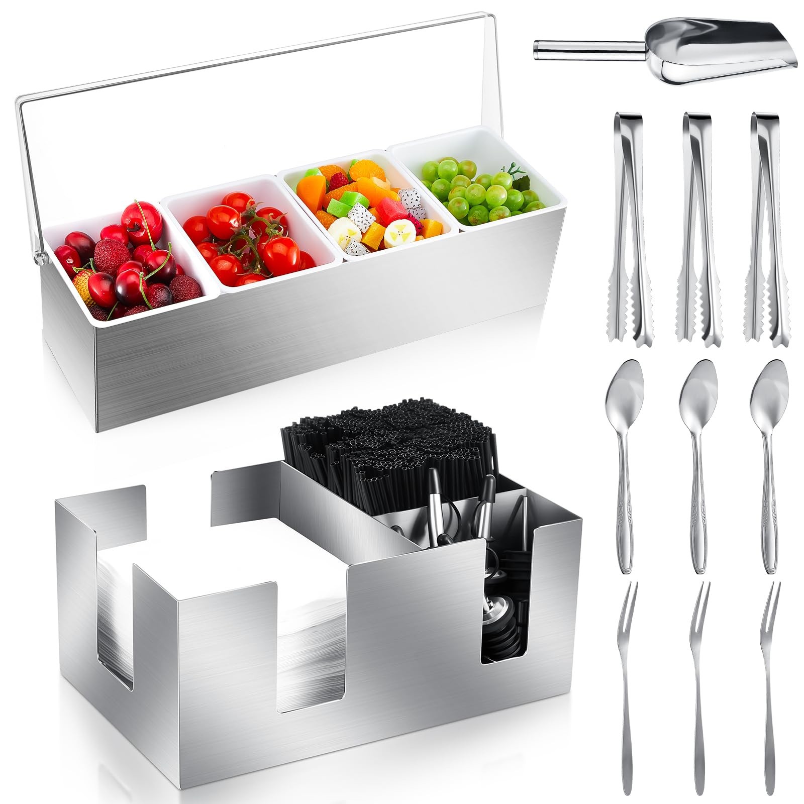 Tessco for you Garnish Tray Condiment Serving Container Stainless Steel 4 Grids Tessco for you Garnish Tray Condiment Serving Container Stainless Steel 4 Grids