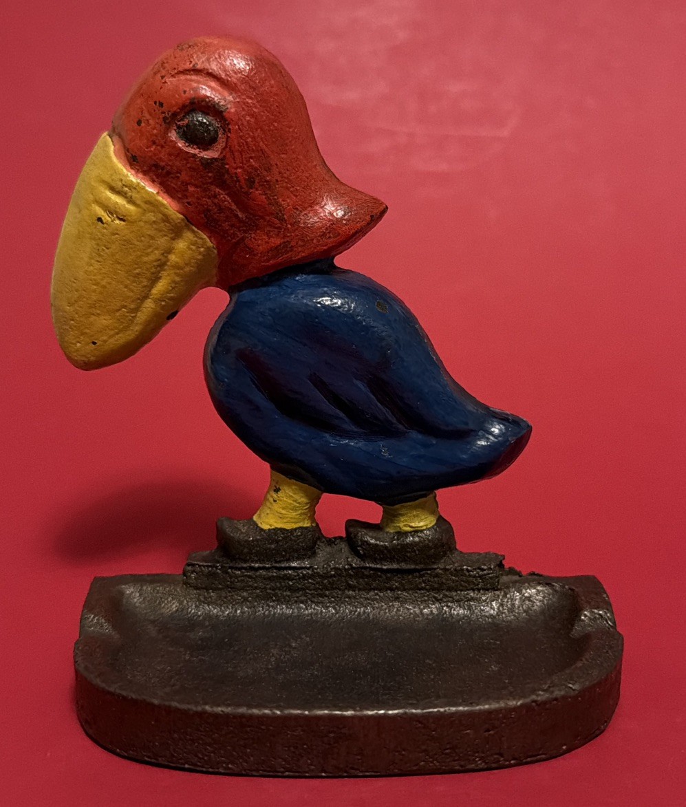 Vintage Kansas University KU Jayhawk Cast Ashtray Paperweight Collectible Figure Vintage Kansas University KU Jayhawk Cast Ashtray Paperweight Collectible Figure