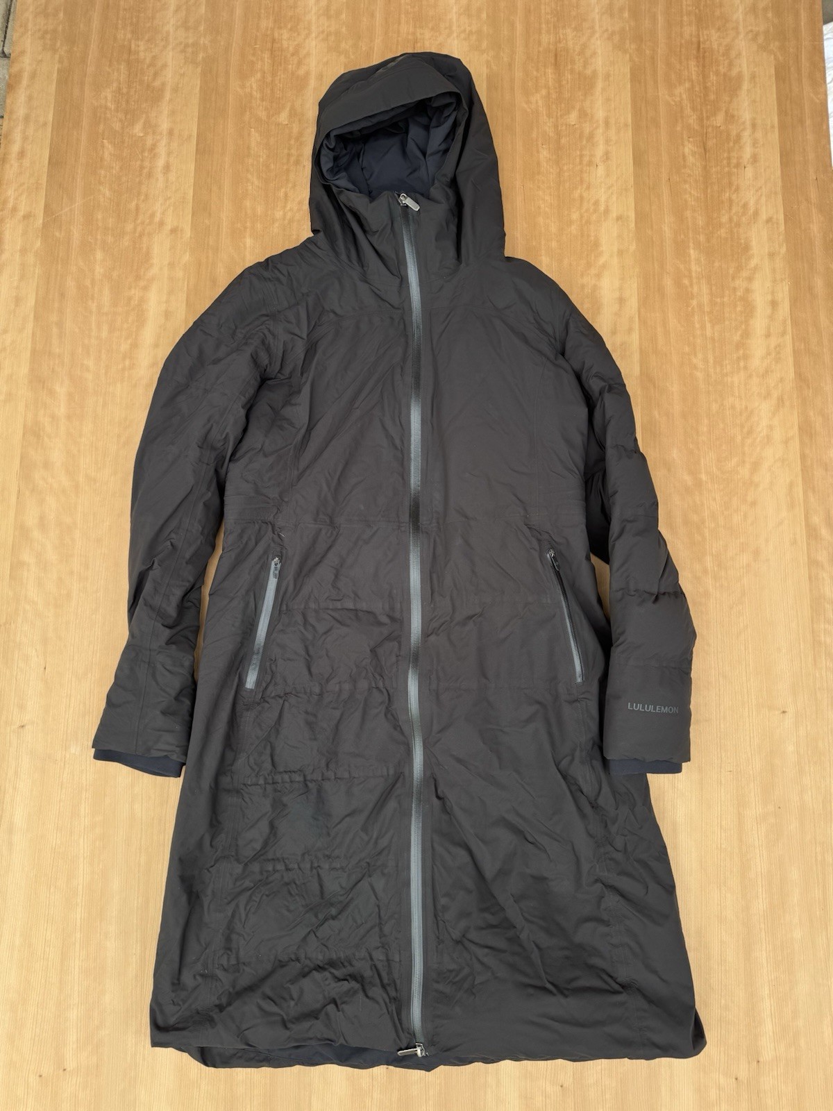 Lululemon Sleet Street 600 Goose Down Fill Long Jacket Womens Size 10 Black Warm Lululemon Sleet Street 600 Goose Down Fill Long Jacket Womens Size 10 Black Warm