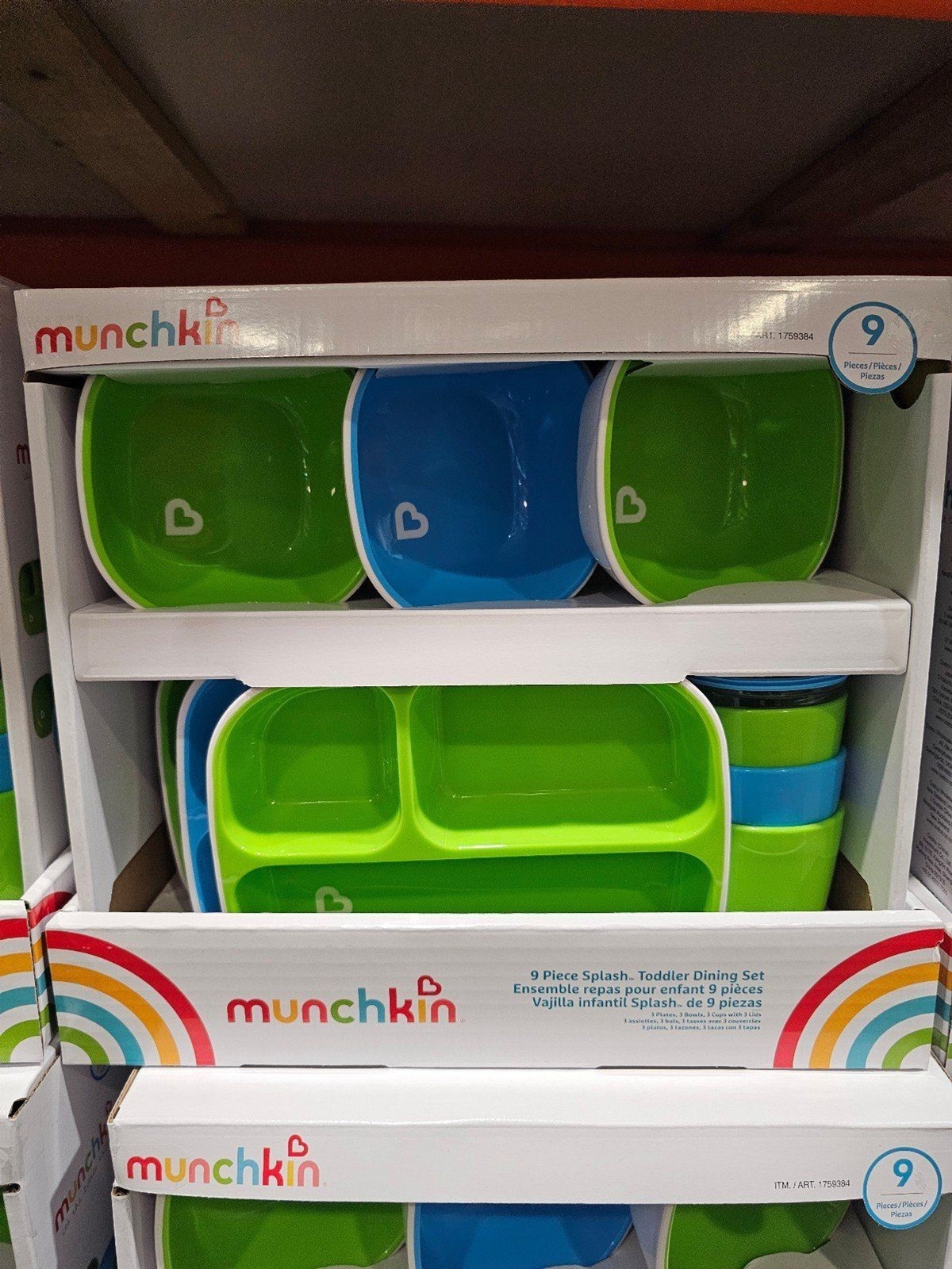 Munchkin Toddler Dining set 9 piece Bowls & plates no-slip bottoms cups BPA free