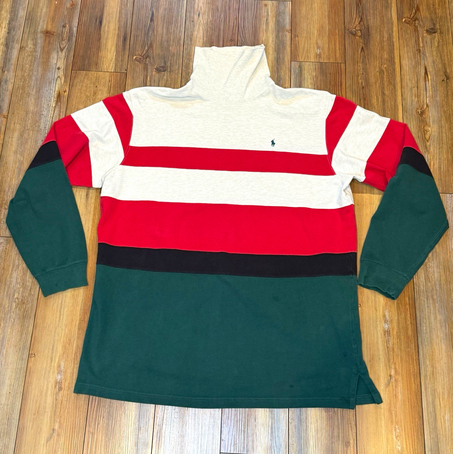 Vintage Polo Ralph Lauren Cream, Red, Black & Green Gucci Striped Turtleneck XXL Vintage Polo Ralph Lauren Cream, Red, Black & Green Gucci Striped Turtleneck XXL