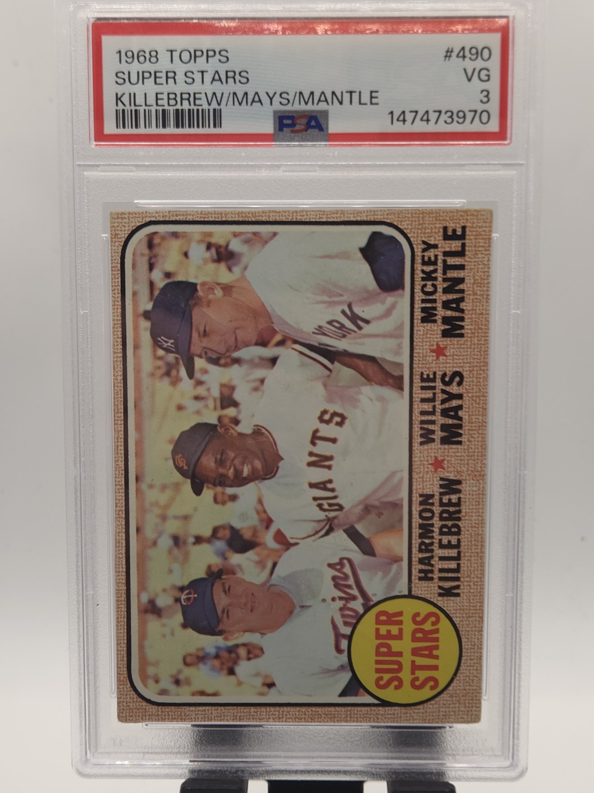 1968 Topps #490 Super Stars Mickey Mantle Willie Mays Killebrew PSA 3 HOF 1968 Topps #490 Super Stars Mickey Mantle Willie Mays Killebrew PSA 3 HOF