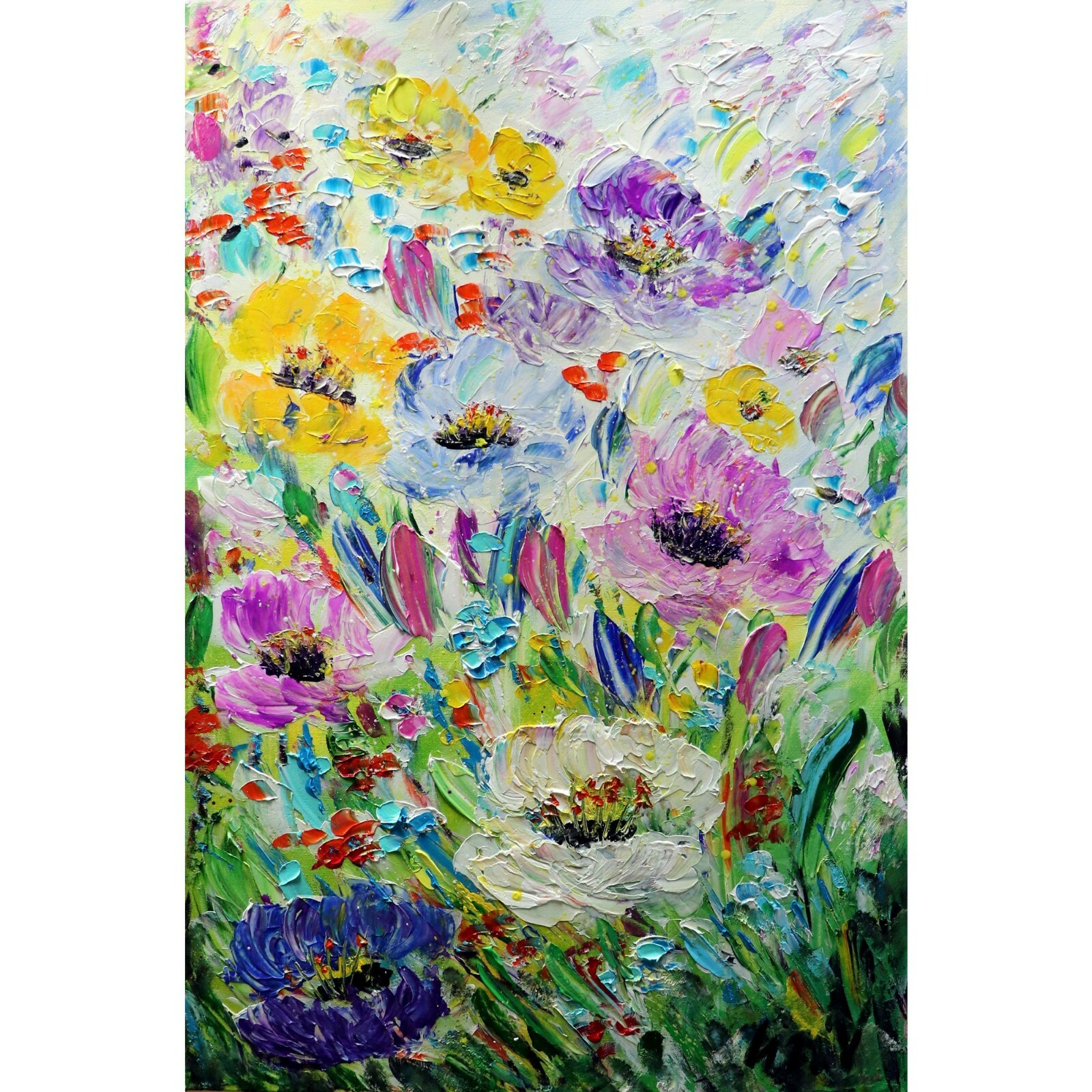 Original Wildflower Painting 24x36 Signed Poppies Daisies Anemones Floral Art
