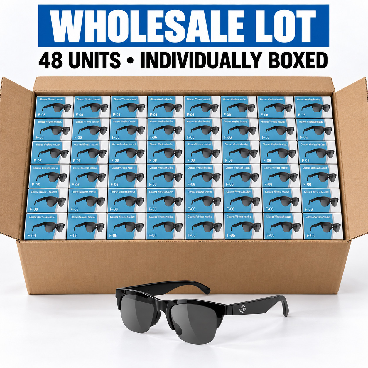 Wholesale Lot 48 F-06 Bluetooth Audio Sunglasses Wireless Open Ear Headset New