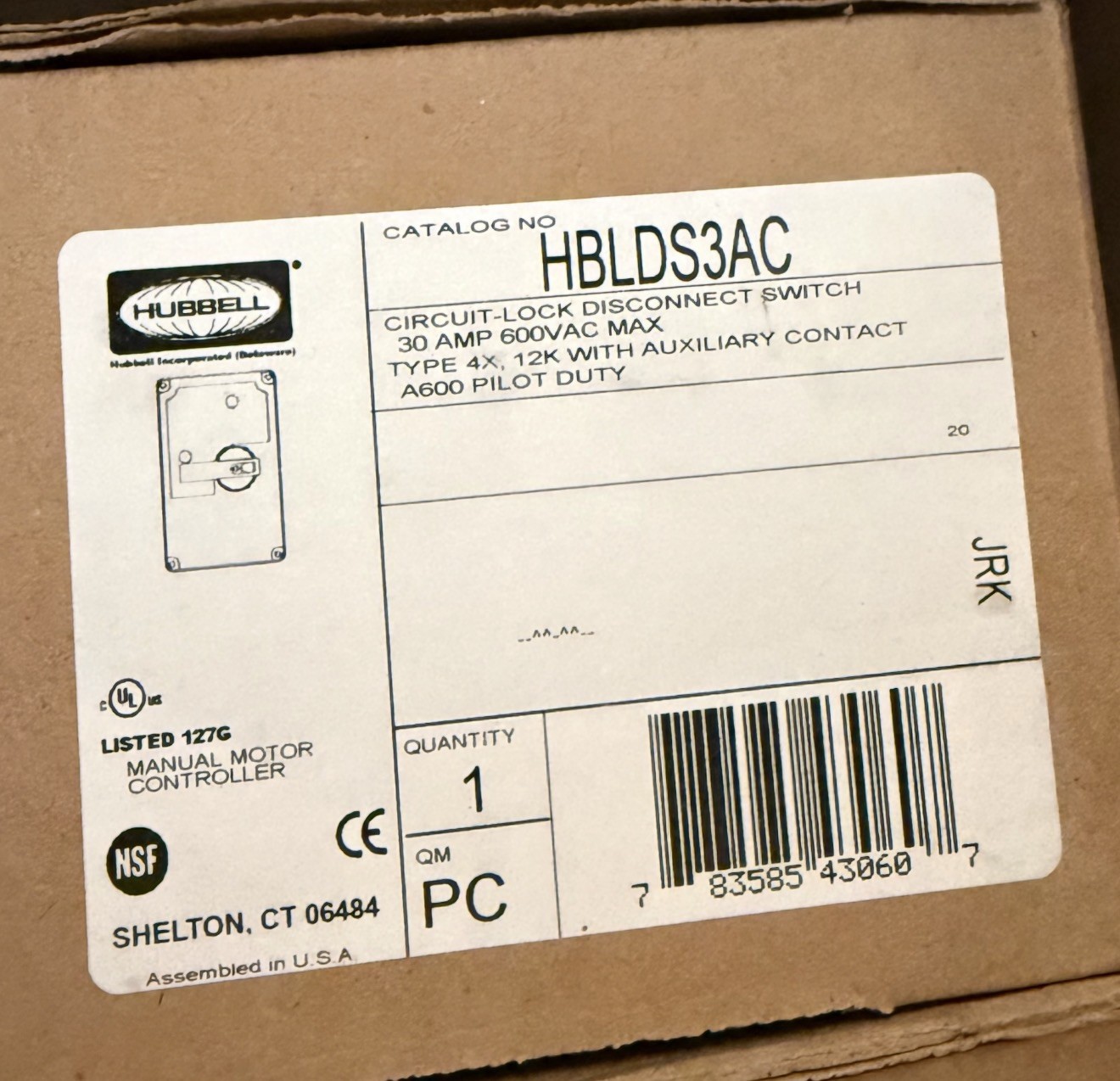 ⭐NEW IN BOX⭐HUBBELL HBLDS3AC CIRCUIT LOCK 30-Amp DISCONNECT SWITCH 600V 30A ⭐NEW IN BOX⭐HUBBELL HBLDS3AC CIRCUIT LOCK 30-Amp DISCONNECT SWITCH 600V 30A