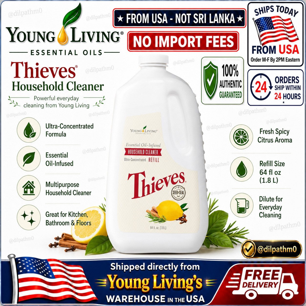 Young Living Thieves Household Cleaner 64 fl oz Concentrated Multi Surface NIB🔥