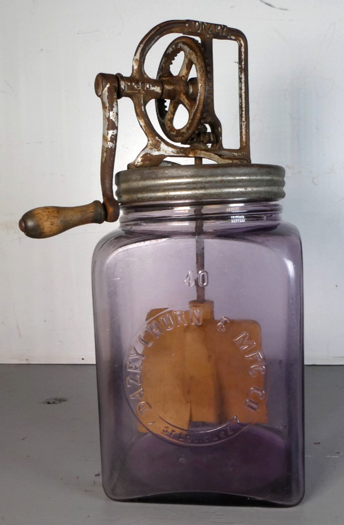 Dazey 4 Quart Glass Butter Churn #40 Vintage St. Louis - Rare Purple Mn Glass Dazey 4 Quart Glass Butter Churn #40 Vintage St. Louis - Rare Purple Mn Glass