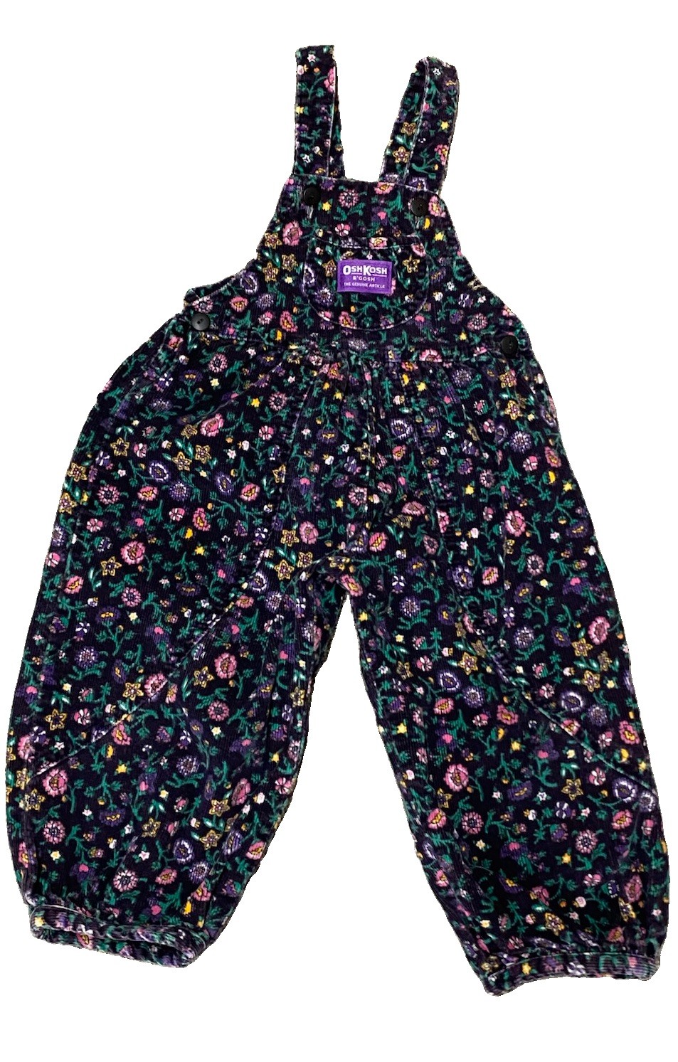 Vtg 1980s OshKosh B\'Gosh Overalls Girls 3T Black Corduroy Bright Floral Pattern Vtg 1980s OshKosh B\'Gosh Overalls Girls 3T Black Corduroy Bright Floral Pattern