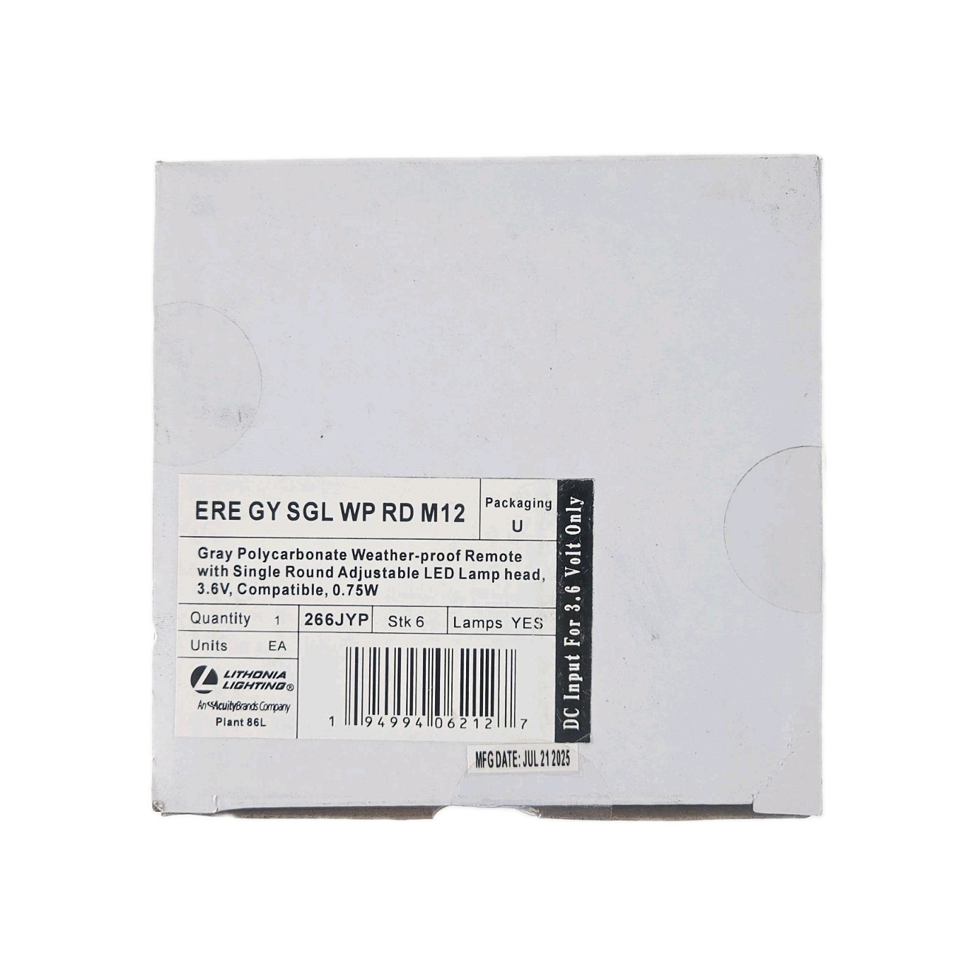 Lithonia Lighting ERE GY SGL WP RD M12 LED Emergency Remote Lamp Head Gray