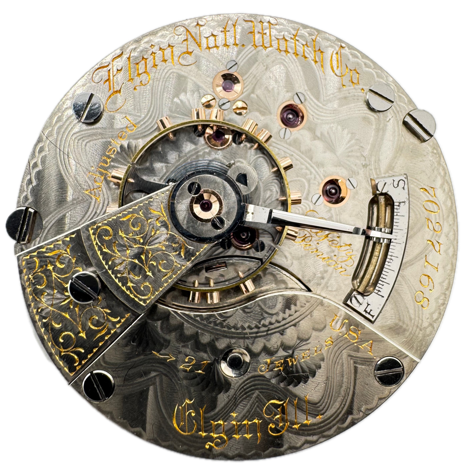 Antique 18s Elgin Multicolor Fancy Dial Hunter Railroad Pocketwatch Movement 149 Antique 18s Elgin Multicolor Fancy Dial Hunter Railroad Pocketwatch Movement 149