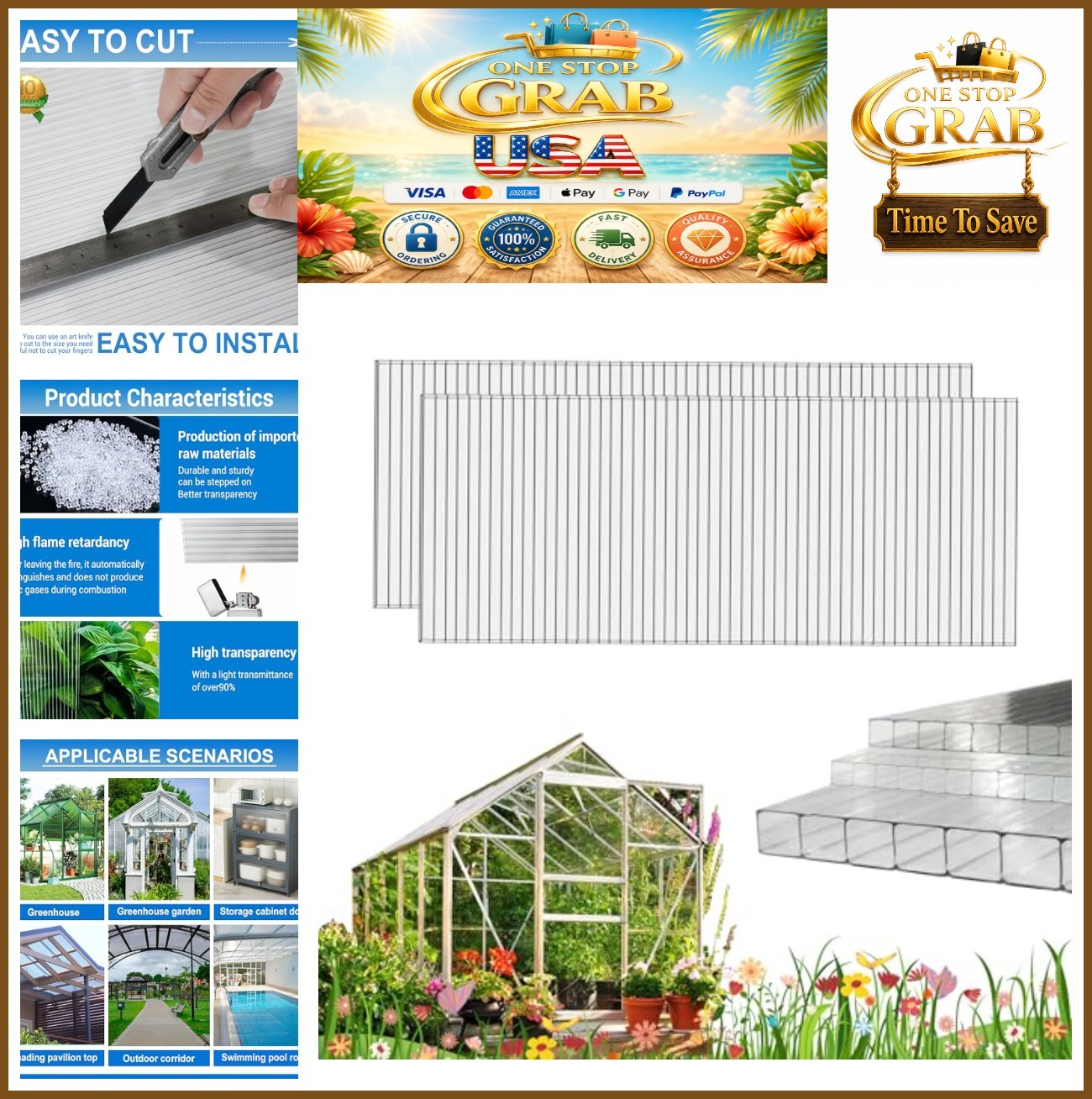 12 PCS Polycarbonate Greenhouse Panels 2 x 6 ft Twin Wall UV Protection