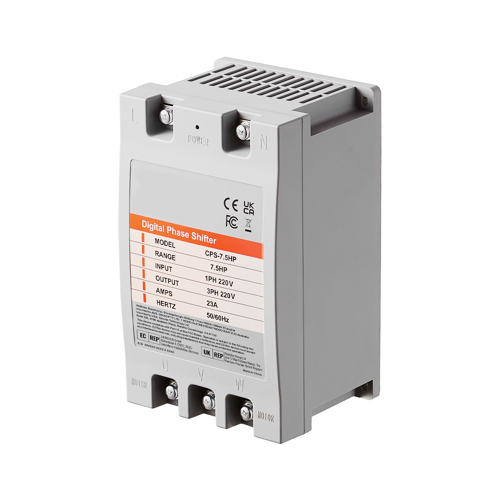 Uimoso 7.5HP Digital Phase Converter 23A 220V Single to Three Phase