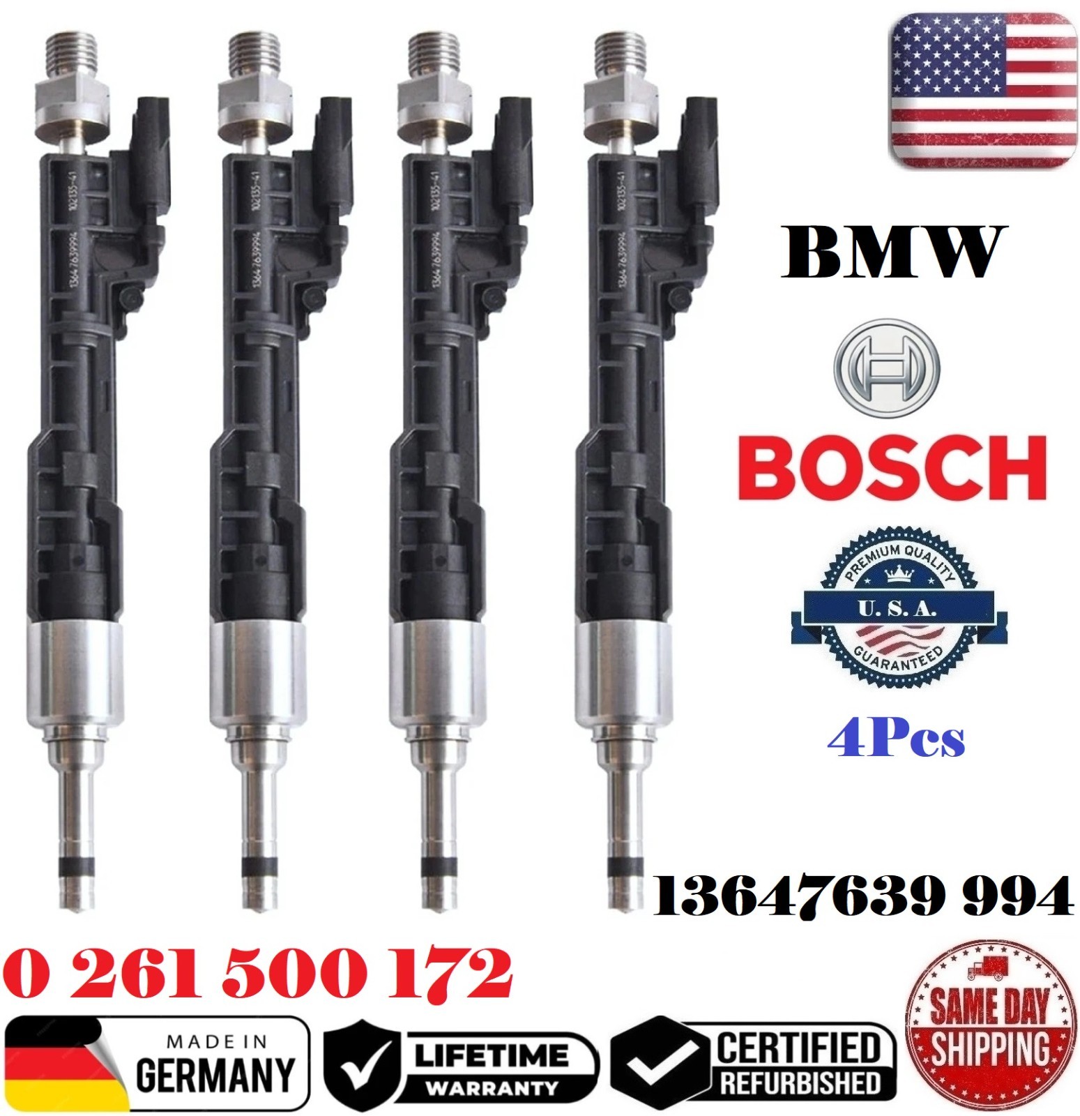 ✅GENUINE BOSCH Set Of 4 Fuel Injector For 2013-16 BMW 2.0L I4 TURBO # 0261500172