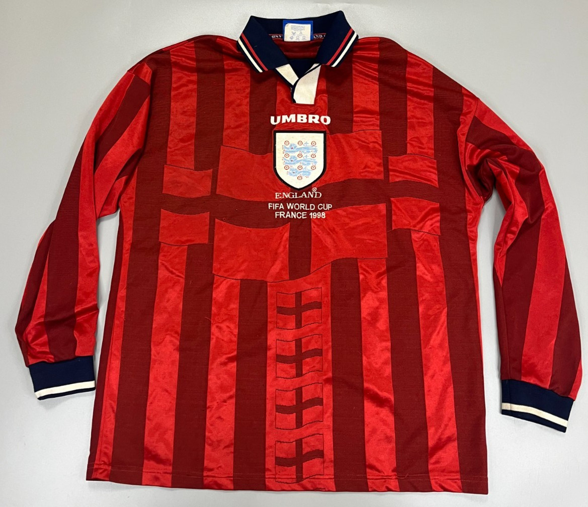 Vintage 1997-1999 England Long Sleeve Away Shirt Umbro 1998 World Cup Size L Vintage 1997-1999 England Long Sleeve Away Shirt Umbro 1998 World Cup Size L
