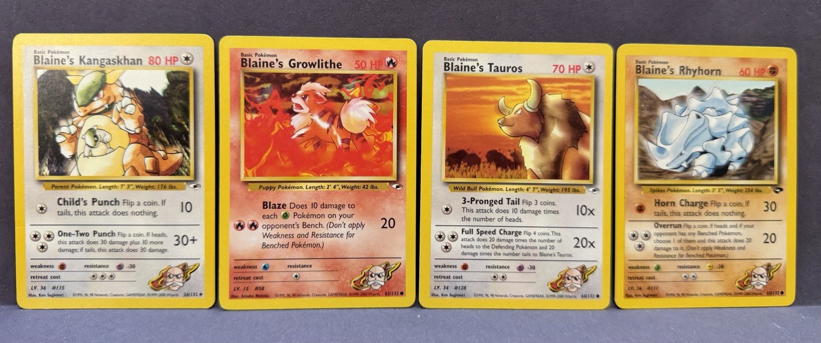 Pokemon TCG: Blaine’s Kangaskhan, Growlith, Tauros & Rhyhorn 36,62,64,65/132 Pokemon TCG: Blaine’s Kangaskhan, Growlith, Tauros & Rhyhorn 36,62,64,65/132