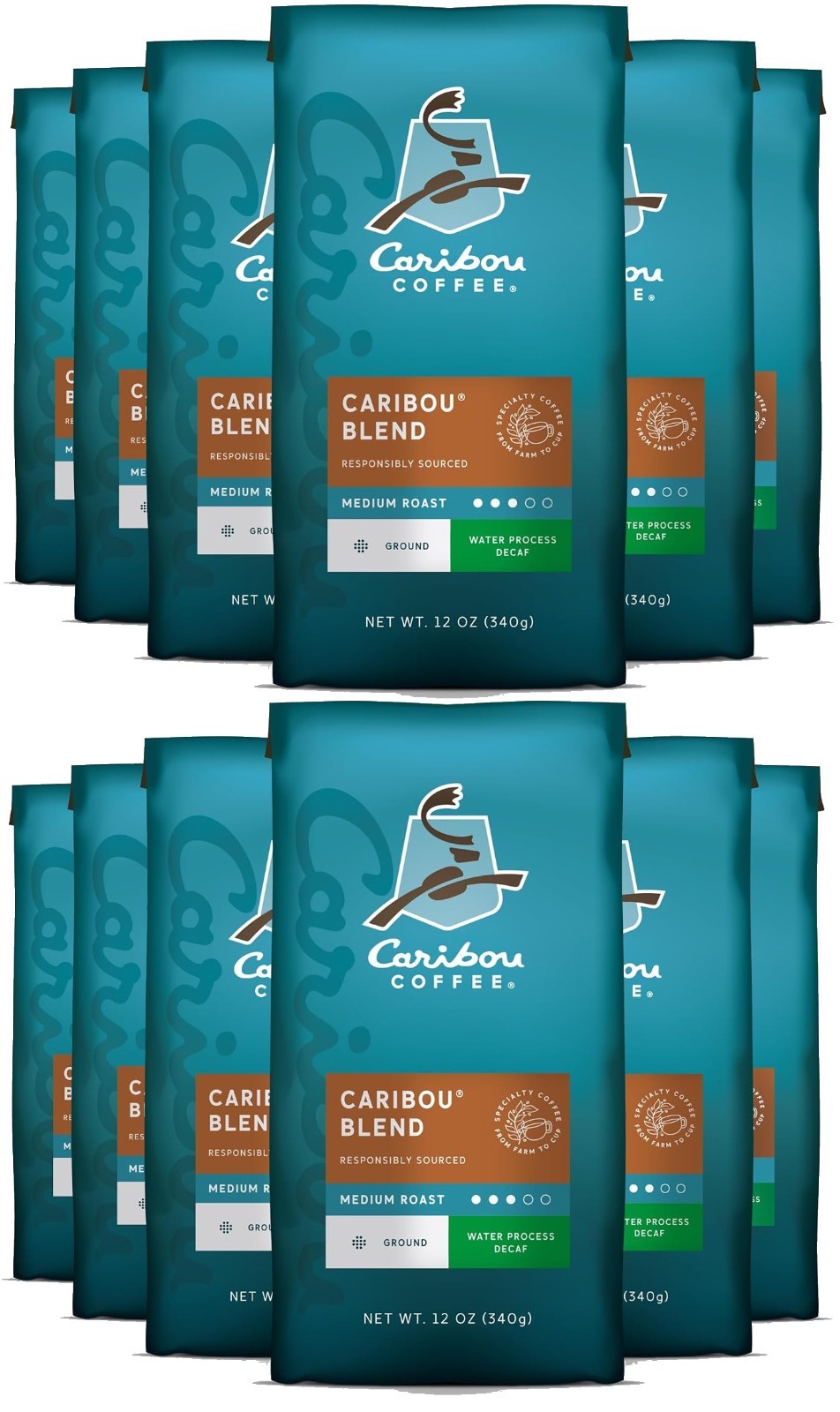 Caribou Coffee DECAF Caribou Blend Ground Coffee Medium Roast 12 Bags, DEC/2026