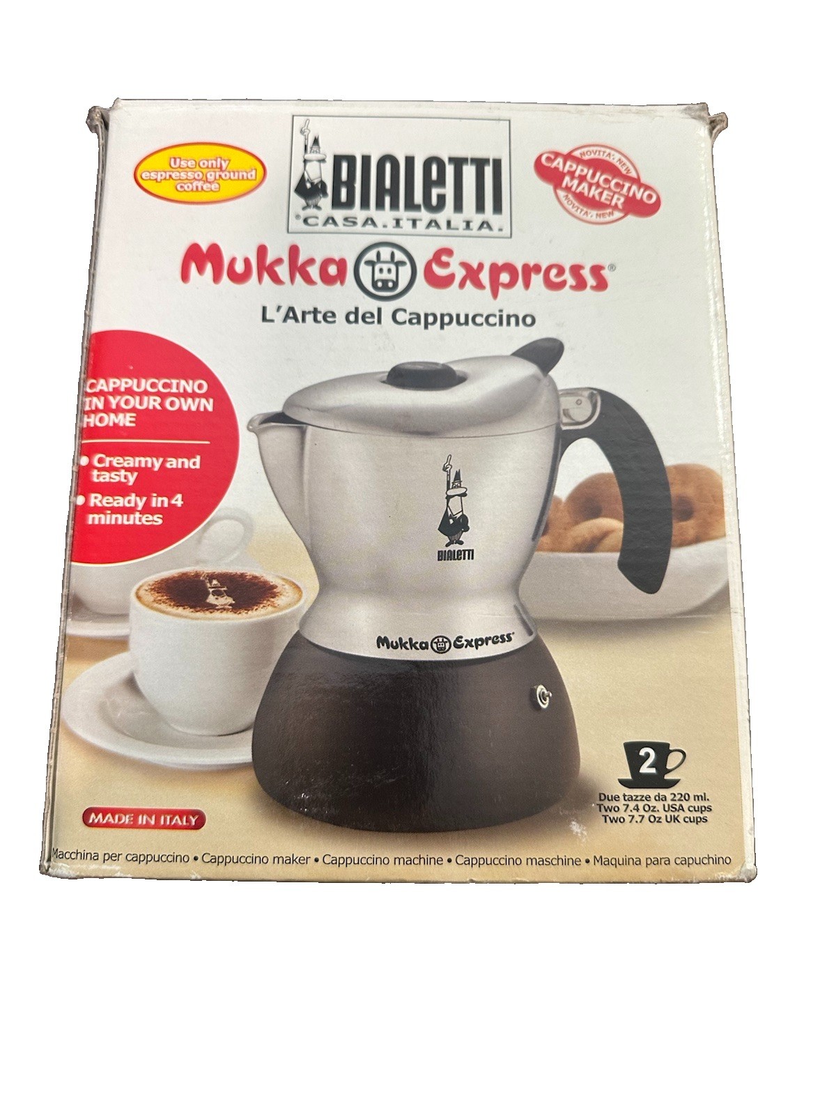 Bialetti Mukka Express 2 cups Cappuccino Maker Made In Italy.