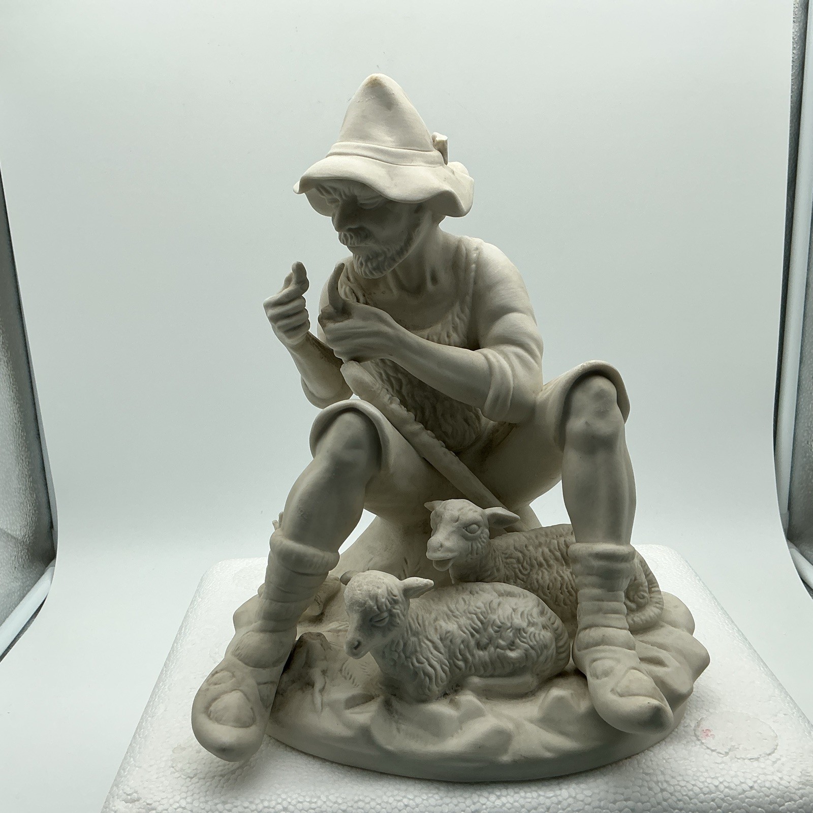 Vintage Sandizell Dresden German Bisque Porcelain Shepherd With 2 Lambs 9.5” Vintage Sandizell Dresden German Bisque Porcelain Shepherd With 2 Lambs 9.5”