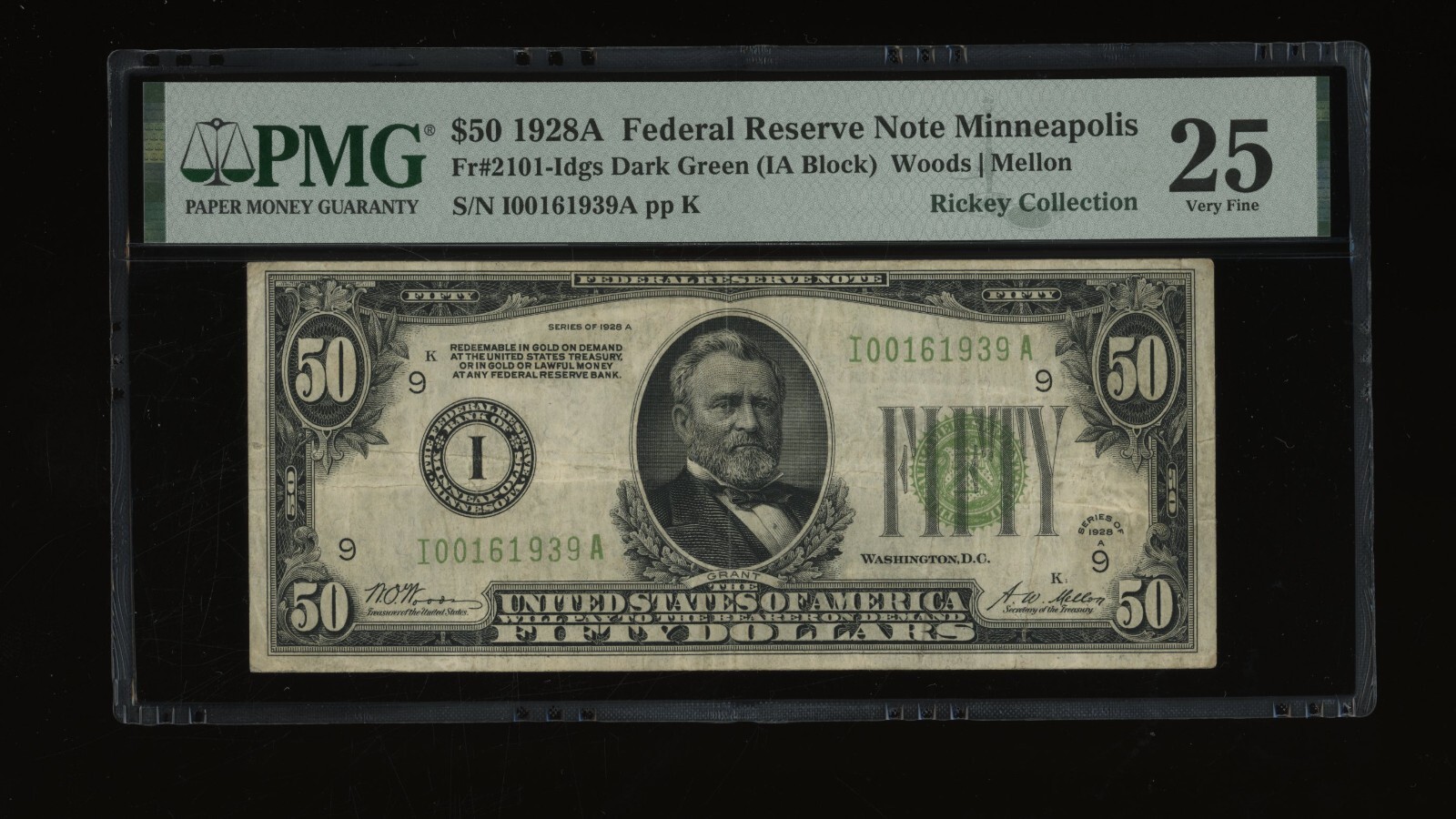 DBR 1928-A $50 DGS FRN Minneapolis Fr. 2101-Idgs PMG 25 Serial I00161939A