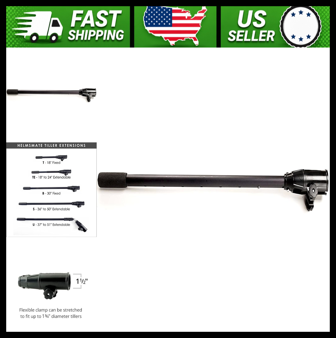 HelmsMate Extendable Tiller Extension Handle, 36-50 Inch