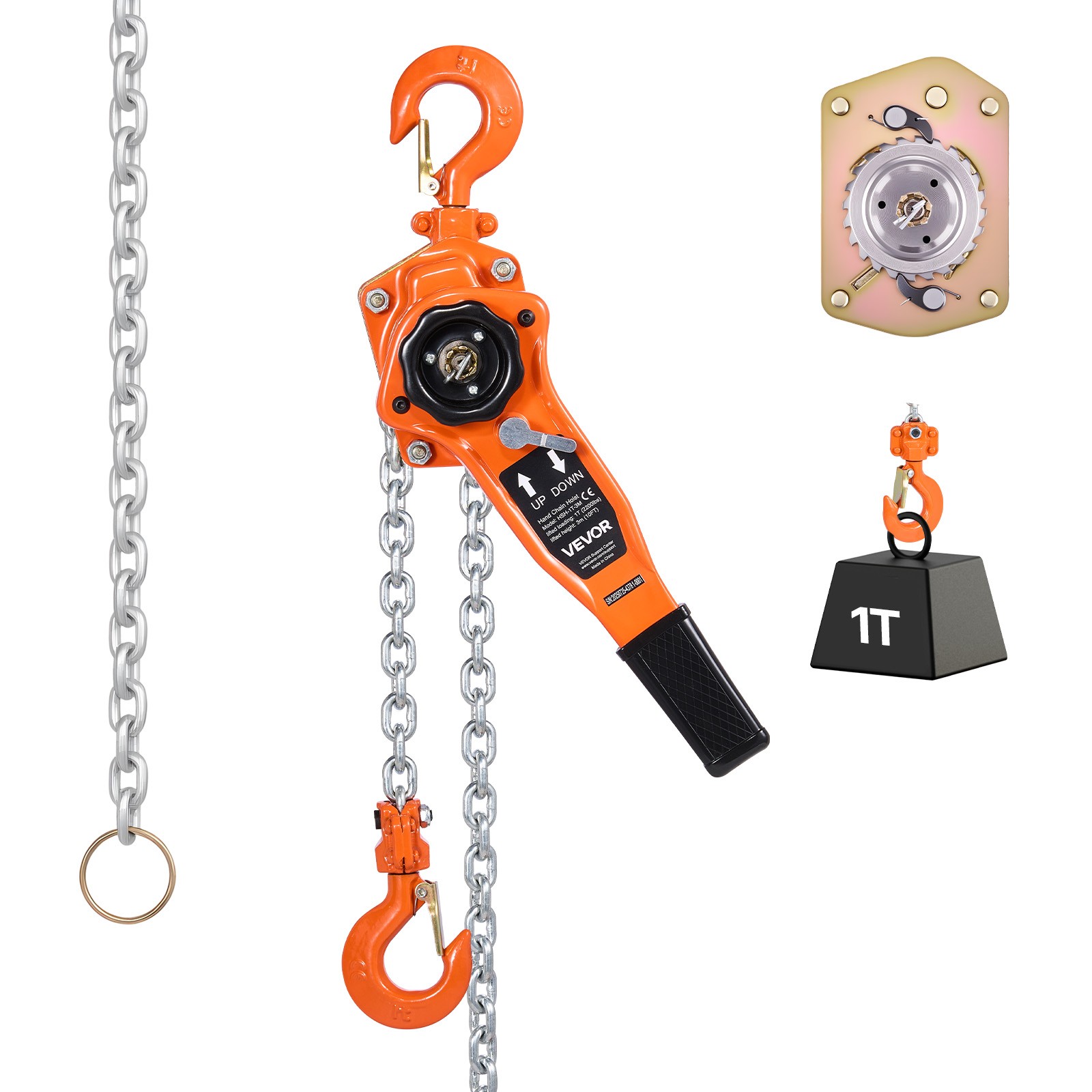 VEVOR Manual Lever Chain Hoist 1T 2200lbs 10ft Lift Alloy Steel for Warehouse