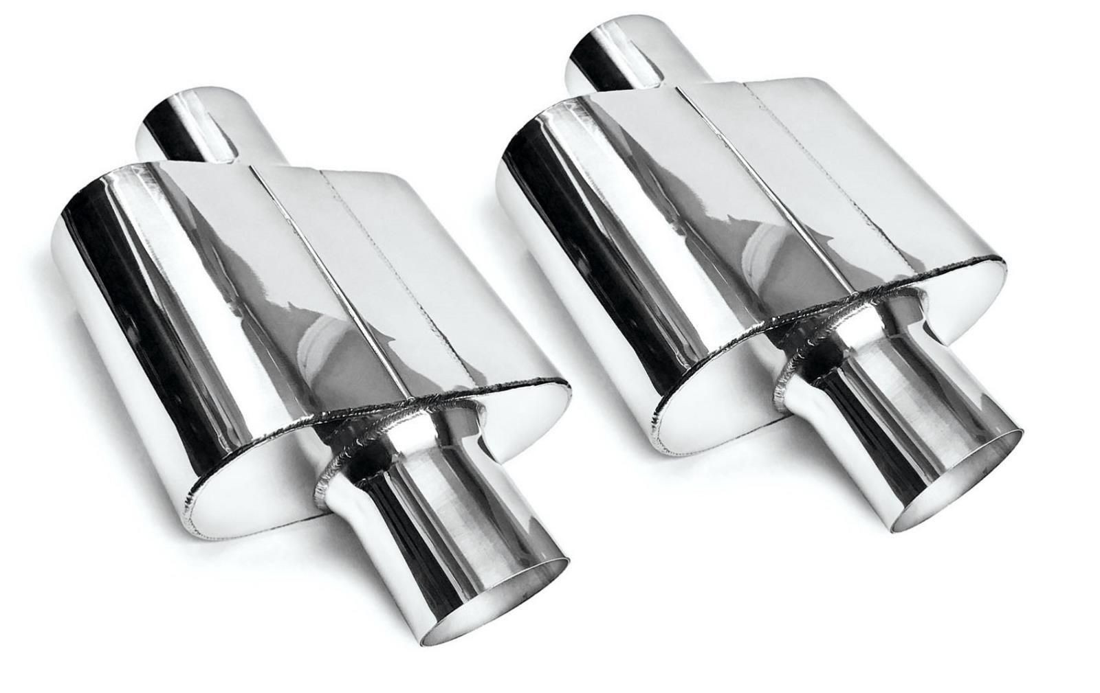 Stainless Steel Pair of Performance Universal Single Chamber Mufflers 3\