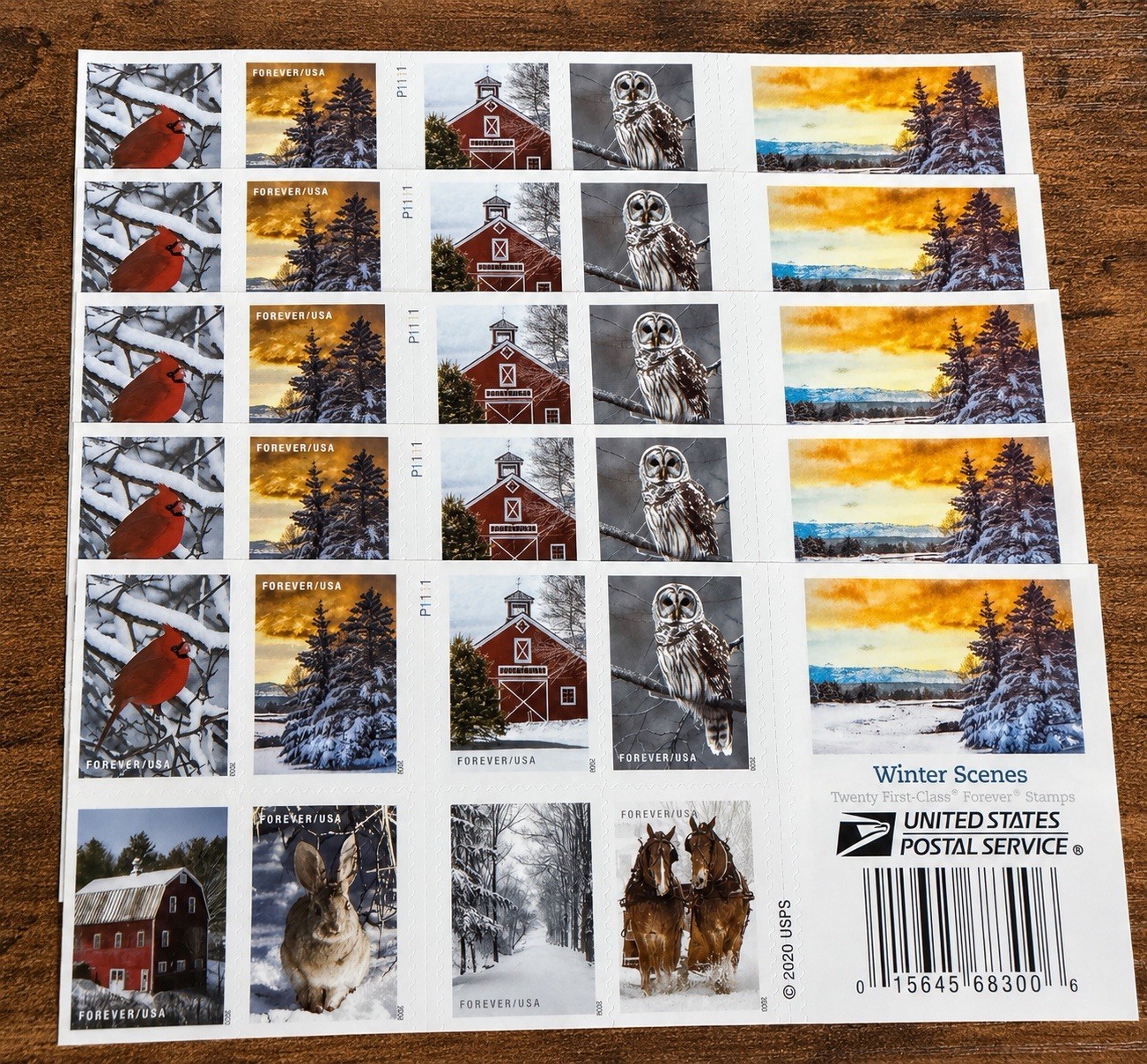 Genuine USPS Forever Stamps – Winter Scenes – 5 Sheets of 20 – 100 Stamps Genuine USPS Forever Stamps – Winter Scenes – 5 Sheets of 20 – 100 Stamps