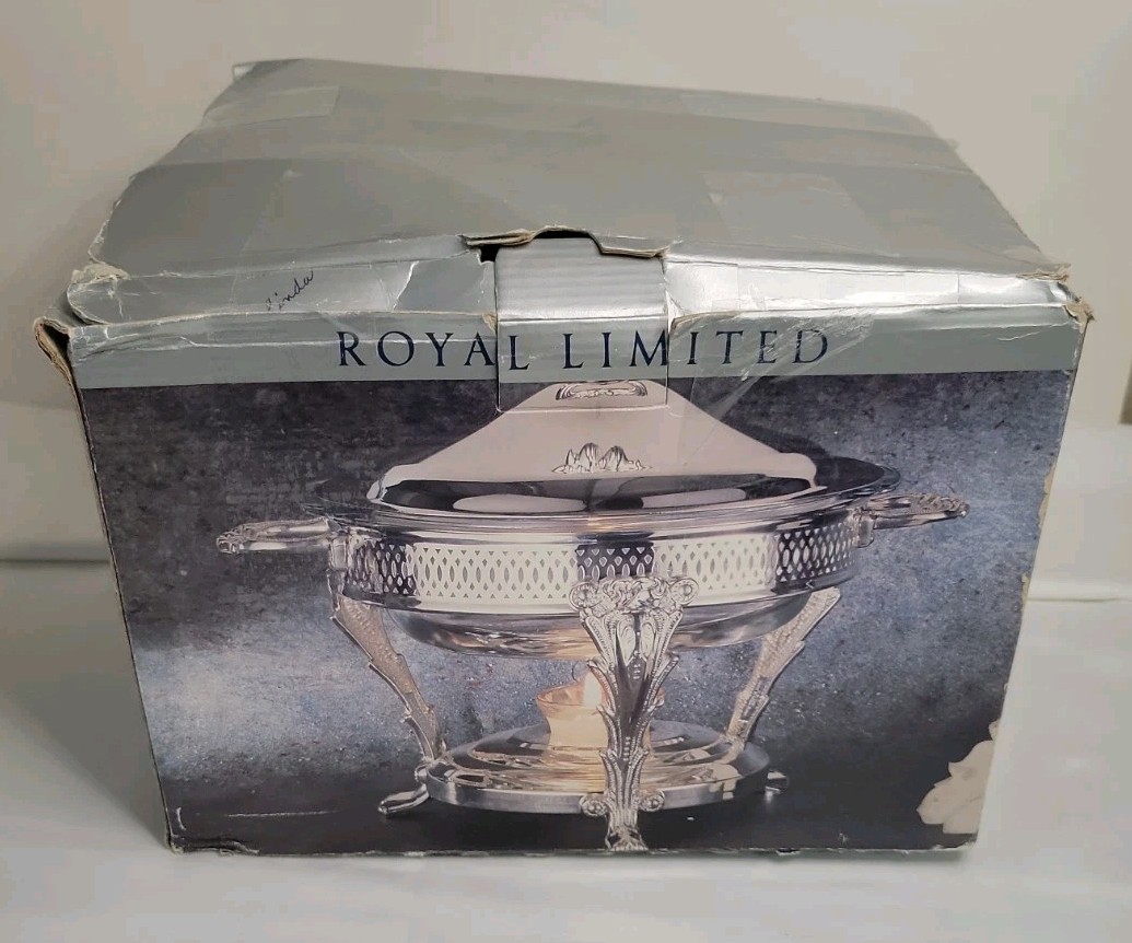 Vintage Royal Limited 2-Quart Silver-Plated Food Warmer Chafing Dish In Box VGC