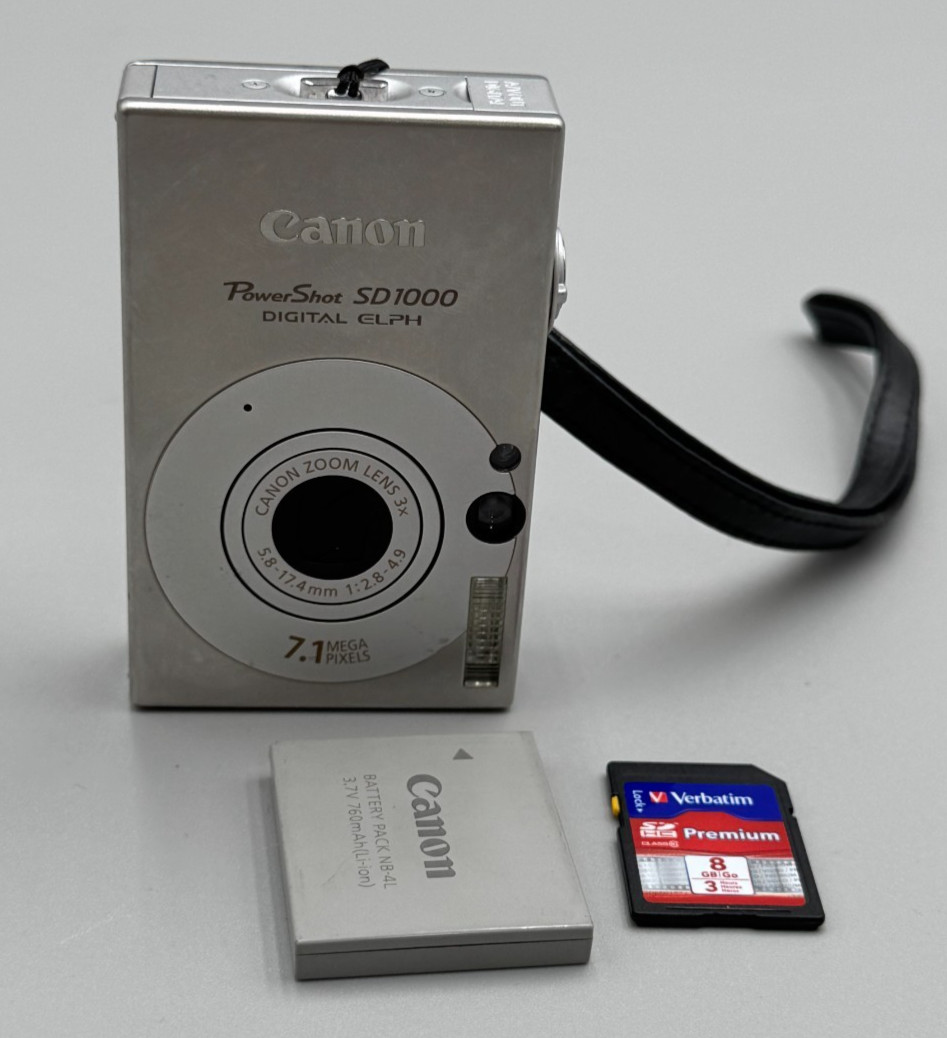 Canon PowerShot SD1000 ELPH 7.1MP 3X Optical Zoom Silver Digital Camera W.Batt C