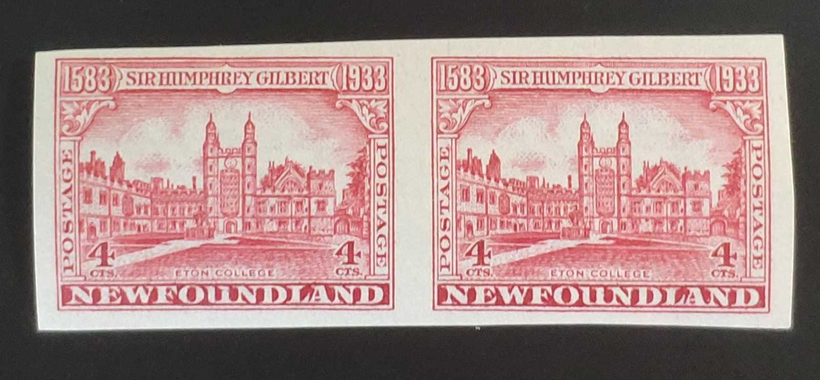 CANADA. NEWFOUNDLAND. GV 1931. RARE 4c IMPERF PAIR 350th Annexation SG239a MUH.