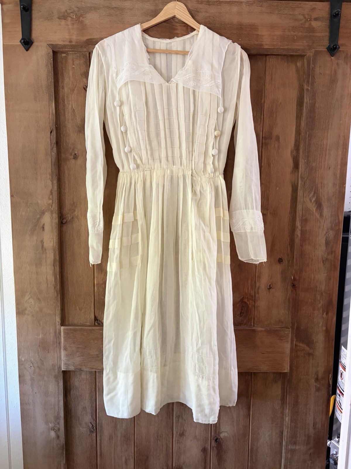 Antique 1910 1920s Nursing Gown Dress White Cotton Edwardian Embroidered AS IS